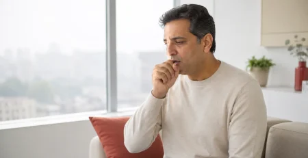 Man with a persistent cough at home in Lahore