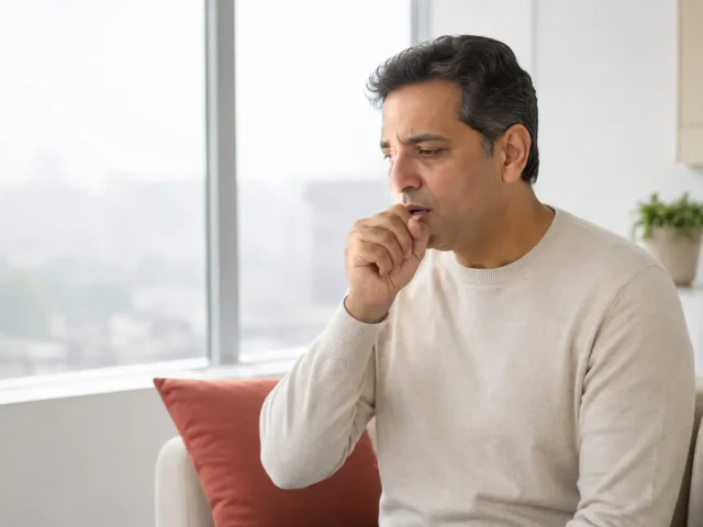 Man with a persistent cough at home in Lahore