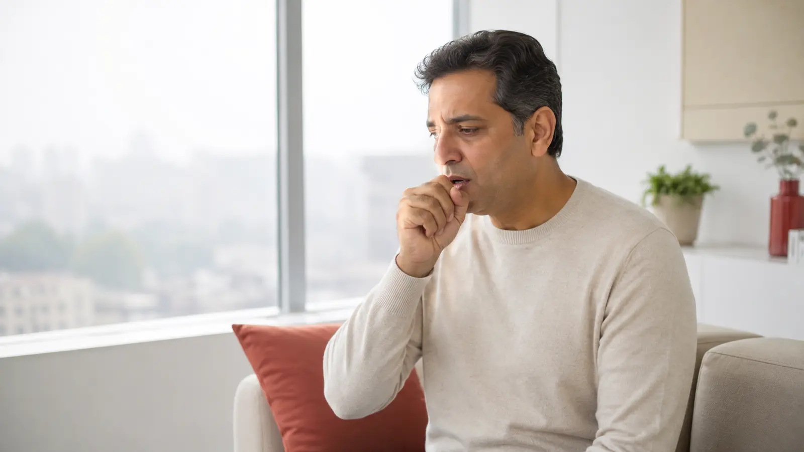Man with a persistent cough at home in Lahore