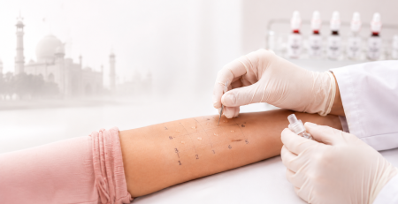 Skin prick allergy testing for environmental and food allergens at Australian Polyclinic Lahore