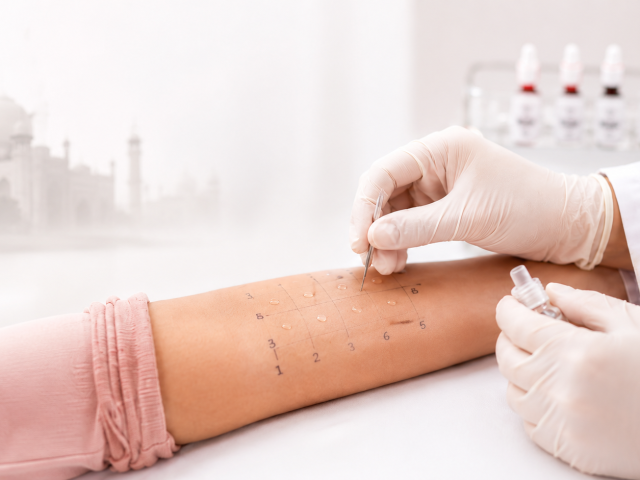 Skin prick allergy testing for environmental and food allergens at Australian Polyclinic Lahore
