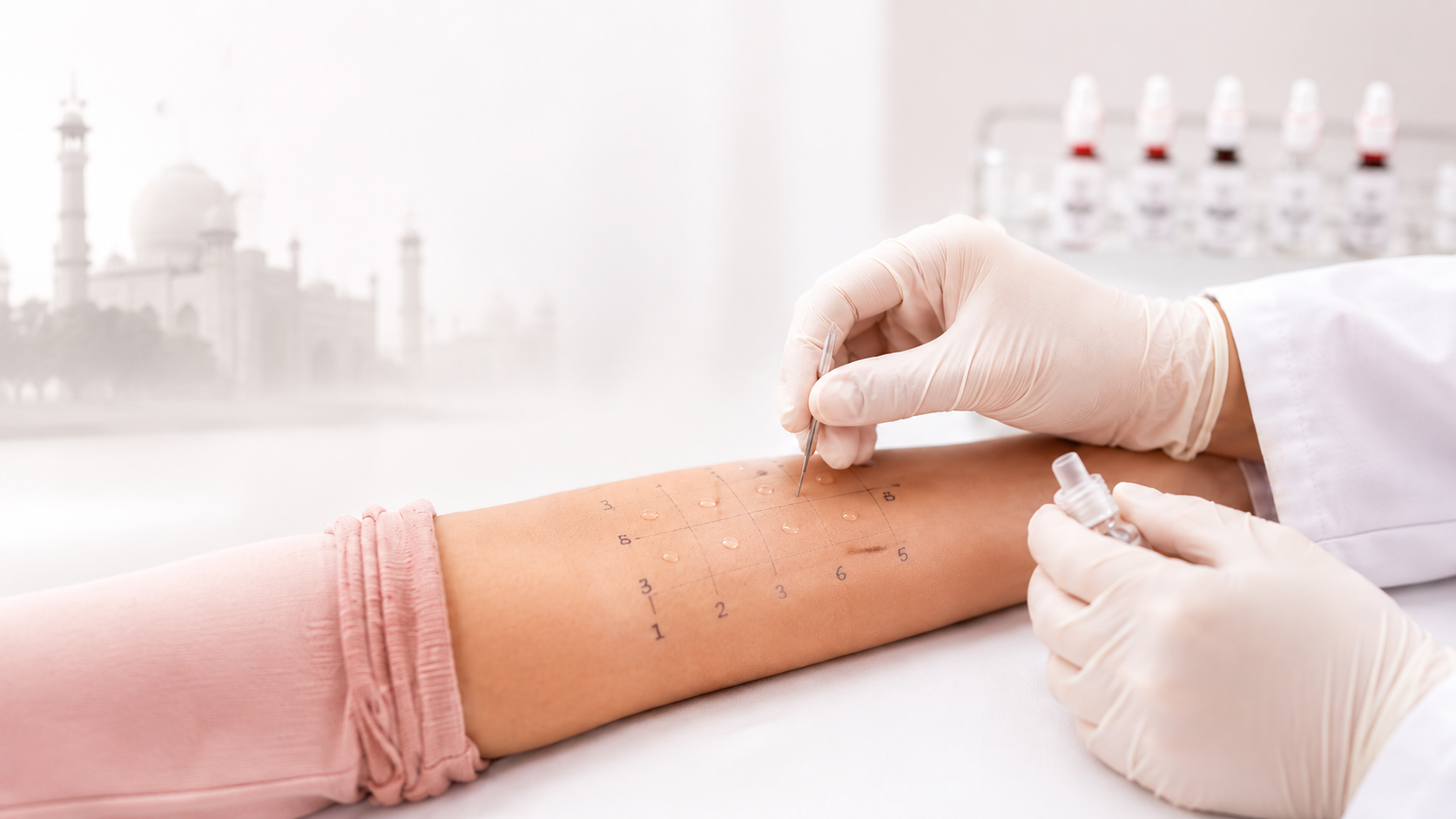 Skin prick allergy testing for environmental and food allergens at Australian Polyclinic Lahore