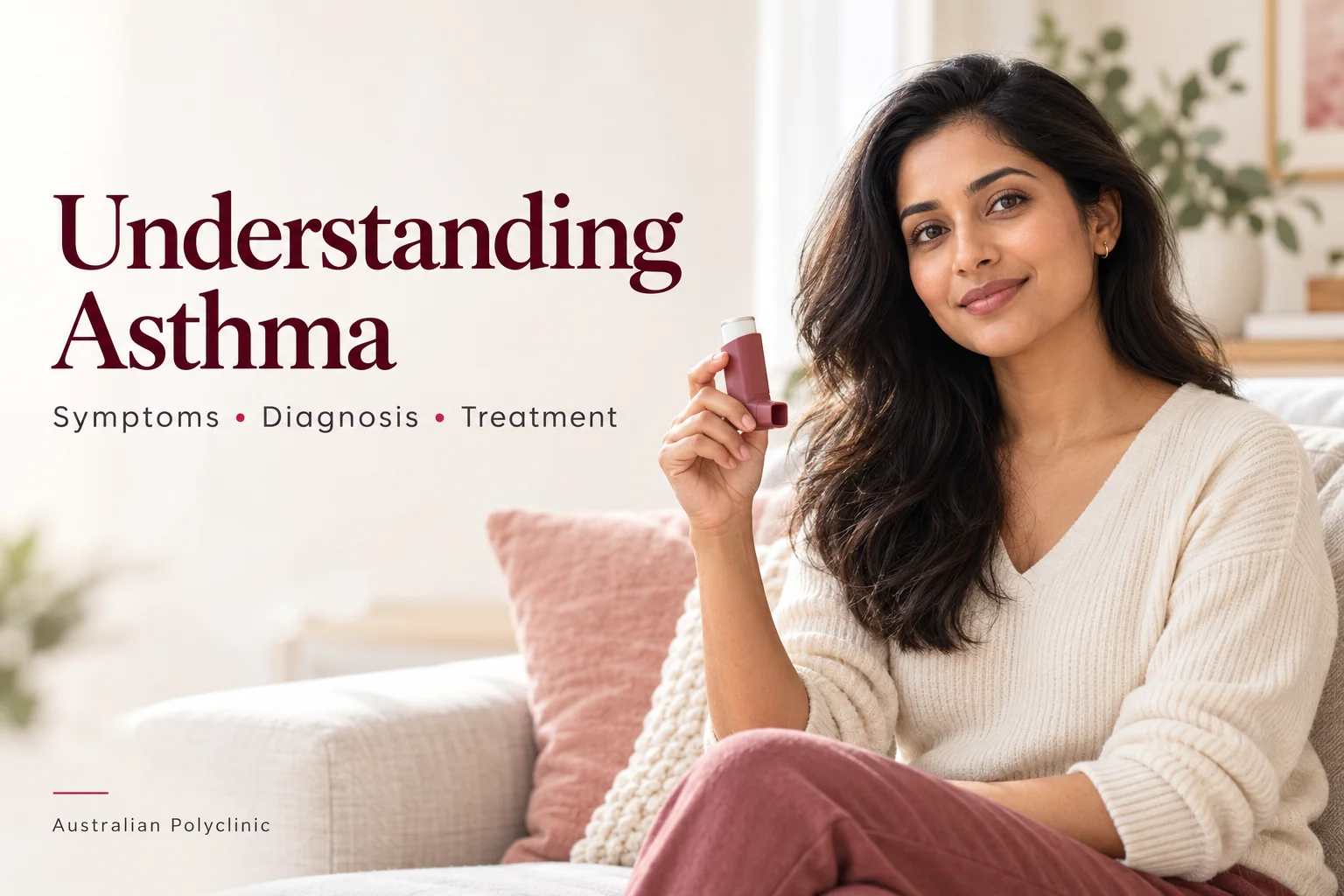 Illustrative image of a woman holding an inhaler beside the words Understanding Asthma.